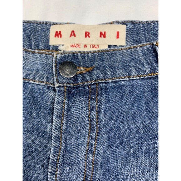 MARNI Jeans Womens 29 Blue Turn Cuff Green Leaf Print Mid Rise Button Fly Italy - Picture 3 of 16